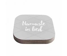 Kess eigene OriginalNamaste im Bett grau weiß grau Untersetzer (4 Stück), 10,2 x 10,2 cm Multicolor