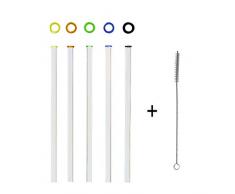KOCH Glas Trinkhalm, gerade, farbig sortiert, mit Bürste, 5er Set