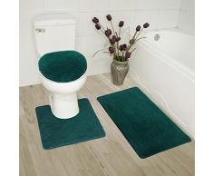 3-teiliges Badteppich-Set für Badezimmer, rutschfeste Badematte, Konturenmatte und WC-Deckelbezug, massiv hunter green