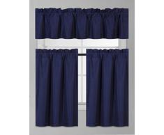 Elegant Home Collection 3-teiliges Farbe Kunstseide Blackout Küche Fenster Vorhang-Set mit Stufe und Querbehang Farbe gefütterte Thermo-Verdunkelungs Fall Fenster Behandlung Set marineblau