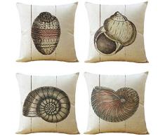 WOMHOPE Set von 4 Kissenbezügen Vintage Küstenmuster Nautische Strand Muschel Kissenbezüge quadratische Kissenbezüge Jute, Wurf, 45,7 x 45,7 cm für Wohnzimmer, Couch und Bett. Country Rustic 18 x 18 Vintage