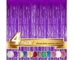BTSD-home Folien-Fransenvorhang, metallische Fotokabine, Lametta, Hintergrund Türvorhang für Hochzeit, Geburtstag, Babyparty, Junggesellenabschied, Party-Dekorationen, violett, 4er-Packung
