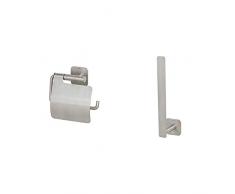 Tiger Colar Toilettenpapierhalter, Edelstahl gebürstet, mit integrierter Klebefolie zur Montage ohne Bohren + Colar Reserverollenhalter zum Kleben, Edelstahl gebürstet