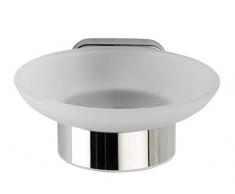 WENKO Seifenablage Mezzano, Seifenhalter zur Aufbewahrung von Handseife mit abnehmbarer, satinierter Glasschale, Halterung aus hochwertigem, glänzendem Edelstahl rostfrei, 11 x 5,5 x 13 cm