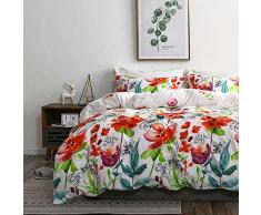 uozzi Bettwäsche 3-Teiliges Bettwäsche Bettbezug Set, 100% Baumwolle, bedruckt floralem Muster, atmungsaktiv, weich und langlebig, Falten, verblassen & schmutzabweisend ¡, Mikrofaser, blau, Queen