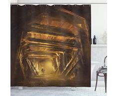 Street Decor Vorhang für die Dusche von ambesonne, Old Ancient leer Dark City Streets Avenues mit Big Licht und Wohnungen Foto, Stoff Badezimmer Decor Set mit Haken, multicolor, Textil, Multi 14, 69W x 70L
