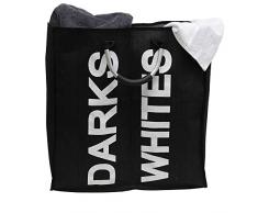 JVL Wäschebeutel modernes Doppelbett aus Stoff mit Metall Griffe, schwarz, Multi/Farbe