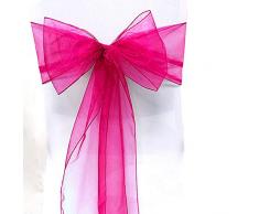 SF New 100 Stück Stuhl Deko Organza Schärpen Bögen für Hochzeit Veranstaltungen Banquet Home Kitchen Dekoration Schleife Band Fuchsia