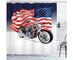 Männliche Decor Vorhang für die Dusche Set by ambesonne, Motorrad und US Flagge Sportliche Auto zeigt Motorradfahrer Leistungsstark Fahrzeuge, Badezimmer Zubehör, 69 W x 70l Zoll