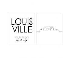 N&T City Skyline Wand Décor Prints – Set 2 Stück (8 x 10) Art Fotos – Typografie Minimalistische Poster 8x10 Louisville