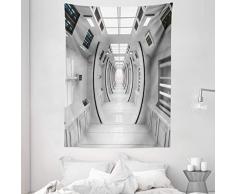 Outer Space Decor Gobelin von ambesonne, Flur von Raumschiff mit futuristische Elemente und rund Deckenleuchte Design zum aufhängen, für Schlafzimmer Wohnzimmer Wohnheim, silber grün, Textil, Multi 4, 60 W By 80 L