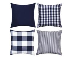 JOJUSIS Buffalo Karo Überwurf Kissenbezug Baumwolle Leinen Weich Solide Bauernhaus Klassische dekorative Kissenbezüge für Sofa Schlafzimmer Auto 4 Pieces, 18 x 18 Set of 4 Blue White Plaids