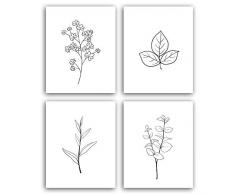 Chsdec Ungerahmtes Botanisches Blatt Wandbild auf Leinwand, modernes Kunstwerk, Set von 4 Pflanzen, 20,3 x 25,4 cm, Café, Küche, Hotel, Naturmalerei, Dekoration, Einweihungsgeschenk