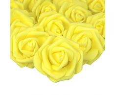 Lightingsky 7 cm DIY Real Touch 3D Kunstblumen Schaumstoff Rose Kopf ohne Stiel für Hochzeit Party Home Dekoration, Kaschmir, gelb, 100 Pieces