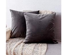 NianEr Samt Quadratische Überwurf Kissenbezüge 2er Set Soft Solid Herbst Winter Deko Couch Kissen Bezüge 18X18 dunkelgrau