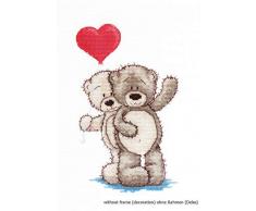 Luca-S Bruno und Bianca mit dem Luftballon Kreuzstichset, Baumwolle, Mehrfarbig, 11x18cm