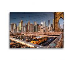 Premium Textil-Leinwand 75 x 50 cm Quer-Format Auf der Brooklyn Bridge mit Blick auf Skyline Manhattan | Wandbild, HD-Bild auf Keilrahmen, Fertigbild auf hochwertigem Vlies, Leinwanddruck von Kurt Krause