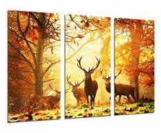 Wandbild - Tierhirsch in der Natur, Herbstlandschaft, 97 x 62 cm, Holzdruck - XXL Format - Kunstdruck, ref.26780