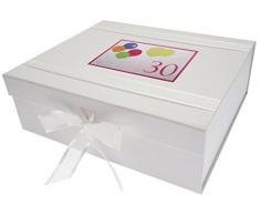 WHITE COTTON CARDS Erinnerungsschachtel für 30. Geburtstag mit Neon Glitter Luftballons, weiß, groß