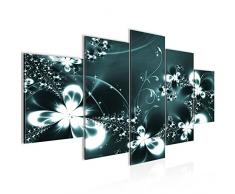 Bilder Abstrakt Blumen Wandbild 200 x 100 cm Vlies - Leinwand Bild XXL Format Wandbilder Wohnzimmer Wohnung Deko Kunstdrucke Grün 5 Teilig - MADE IN GERMANY - Fertig zum Aufhängen 100551b