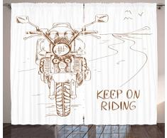 Motorrad Decor Gardinen von ambesonne, Keep On Riding Zitat und Motorrad auf der Straße mit Birds Sketch Style Art Bild, Wohnzimmer Schlafzimmer Dekor, 2 Panel Set, 108 W x 90 l Zoll, Braun Weiß