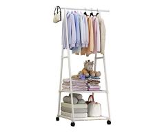 PAMPOO Mobile Garderobe mit Zwei Fächern für die Aufbewahrung von Kleidung, Schuhboxen, große Kapazität und hohe Tragfähigkeit Stahlrohr-Stauraum weiß