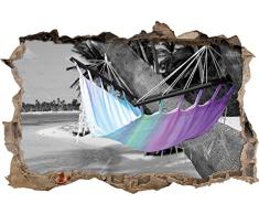 Pixxprint 3D_WD_4821_62x42 traumhafte Hängematte am Strand Wanddurchbruch 3D Wandtattoo, Vinyl, schwarz / weiß, 62 x 42 x 0,02 cm