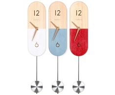 SHEMUYU Wanduhr mit Pendel, nordischer Stil, massives Holz, geräuschlos und Nicht tickend, Quarz, batteriebetrieben, modernes Schlichtes Design, für den Innenbereich Nordisch rosarot