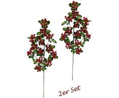Flair Flower Kunst Blumen, Pflanzen Künstlicher Beerenzweig, Dekozweig, 2er Set, 66 cm, Rot, 66x14x14 cm