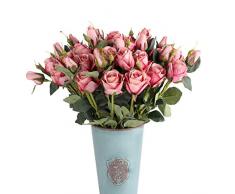 Louiesya Künstliche Blumen Blumenstrauß Seide Rosen 4 Stück Fake Blumen Brautstrauß Hochzeit Blumenstrauß für Haus Garten Party Blumendeko 4Pcs dunkelrosa