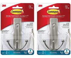 Command 635665216338 BATH36-SN-ES Doppelwanne, Satin-Nickel, 1 Haken, 1 großer wasserabweisender Streifen (2 pro Set), 2 Stück, 2 Stück
