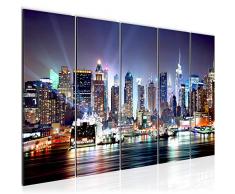 Bilder New York City Wandbild 150 x 60 cm Vlies - Leinwand Bild XXL Format Wandbilder Wohnzimmer Wohnung Deko Kunstdrucke Blau 5 Teilig - MADE IN GERMANY - Fertig zum Aufhängen 605556a