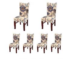 Nordmiex Spendex Esszimmerstuhl-Schonbezüge – 4 Stück, abnehmbare Esszimmerstuhl-Bezüge, Knitter- und fleckenresistenter Stuhlschutz, Spannkissenbezug für Esszimmer 6 Pack Blaue Blume