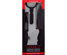 Tarrerias Bonjean 442870 Le Couteau du Chef Messerset mit 1 Steakmesser 10 cm und 1 Küchenmesser 13 cm, 1 Gemüseschäler, schwarze Keramikklinge, ergonomischer Soft-Touch-Griff