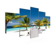 Bilder Strand Palmen Wandbild Vlies - Leinwand Bild XXL Format Wandbilder Wohnzimmer Wohnung Deko Kunstdrucke Blau 5 Teilig - MADE IN GERMANY - Fertig zum AufhÃ¤ngen 604953a