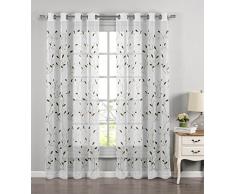 Window Elements Vorhang, gewellt Blätter, durchscheinend, Tüll, Ösen-Vorhang, Bestickt Modern graugrün