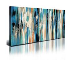 Arebolo Ölgemälde, groß, abstraktes blaues Ölgemälde, Wanddekoration, Stalactite Höhle Original handbemalt für Wohnzimmer Metall Silber Splash Modern Leinwand Kunstwerk Dekoration fertig zum Aufhängen, 50,8 x 101,6 cm