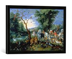 Gerahmtes Bild von Jan Brueghel der Jüngere Der Einzug der Tiere in die Arche Noah, Kunstdruck im hochwertigen handgefertigten Bilder-Rahmen, 60x40 cm, Schwarz matt