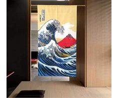 LIGICKY Japanische Noren Türvorhang Ukiyoe Hokusai The Great Wave Off Kanagawa Mount Fuji Türaufhängung Tapisserie für Heimdekoration 89,5 x 150 cm