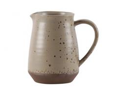 Urban Trends Collection Ceramic Pitcher with Ribbed Speckle Body Design on Brown Banded Rim Base, Matte Finish Khaki.6.25x5.00x6.25H