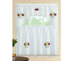 All American Collection modernes 3-teiliges Spring Flowers Küche Vorhang Set mit Swag Querbehang, Polyester-Mischgewebe, WHITE FRUIT BASKET, 60x36/30x36