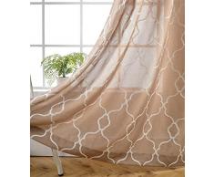 MIUCO marokkanische bestickte halbdurchsichtige Vorhänge aus Leinen, Ösenvorhänge für Wohnzimmer, Textil, Taupe, 52x95 Inch