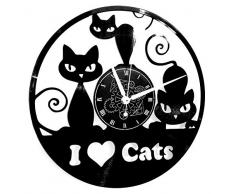 Instant Karma Clocks Wanduhr aus Vinyl Geschenkidee Vintage Handmade I Love Cats Katze Katze