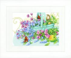 Lanarte Zählmuster Blumenstrauß mit Pfau Aida Kreuzstichpackung, Baumwolle, Mehrfarbig, 36 x 26 x 0.3 cm