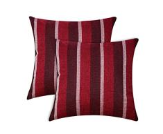Sunlit Dekorativer Überwurf-Kissenbezug, modernes Design, quadratisch, 45,7 x 45,7 cm, Set mit 2 roten Streifen aus Leinen, für Sofa, Couch Stuhl, Schlafzimmer, Rot