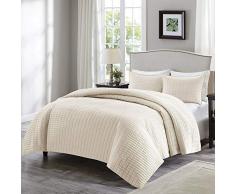 Comfort Spaces Steppdecke, Tagesdecke, ultraweich, hypoallergen, für alle Jahreszeiten, leichte Füllung, genähtes Bettwäsche-Set King 104x90 elfenbeinfarben