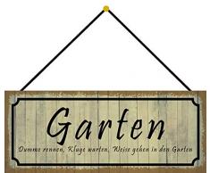 Schatzmix Garten klug lustig Metallschild 27x10cm Wanddeko tin Sign mit Kordel Blechschild, Blech, Mehrfarbig, 27x10 cm