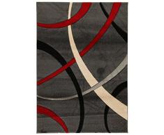 VIVA 19008 ABC Teppich, Synthetikfaser, dunkel grau / rot, 190 x 133 x 1.6 cm