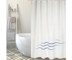 Cotexsa by MSV Premium Anti-Schimmel Textil Duschvorhang - Anti-Bakteriell, waschbar, 100% wasserdicht, mit 12 Duschvorhangringen - Polyester, „Bath “ Weiß 180x200cm – Made in Spain