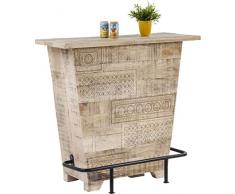 Kare Design Bar Puro, extravaganter Bartisch, Bartresen mit aufwendigen Schnitzereien, Bartheke mit viel Stauraum, Flaschenhalterungen und FuÃ/Hand Reling, Holz, Braun (H/B/T) 106x115x46cm